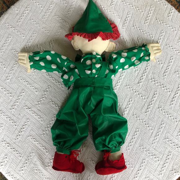 Vintage Handmade Smiling Clown Plush Embroidered Face Felt Shoes Large Cute - Picture 6 of 14